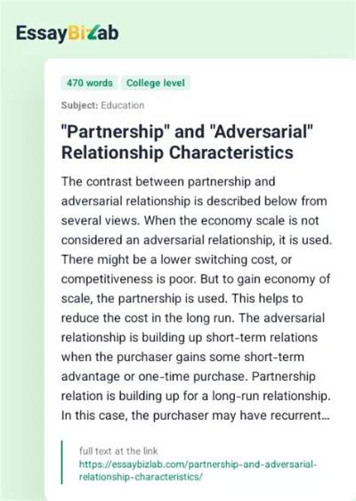Characteristics of Adversarial Relationship