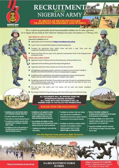 Nigerian Army Recruitment: Form, Portal, List Etc.