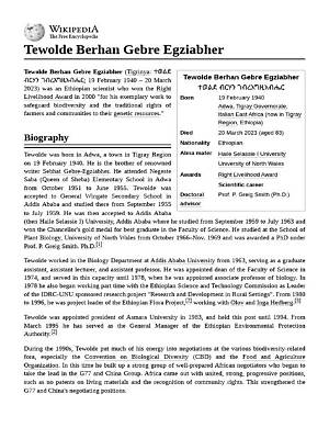 Tewolde Berhan Gebre Egziabher’s Biography, Net Worth, Fact, Career, Awards and Life Story