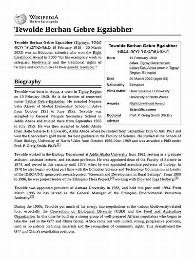 Tewolde Berhan Gebre Egziabher’s Biography, Net Worth, Fact, Career, Awards and Life Story