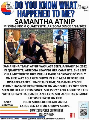 Who Is Samantha Atnip Missing from Quartzsite? Update on the Status of Her Case as the Family Is Worried